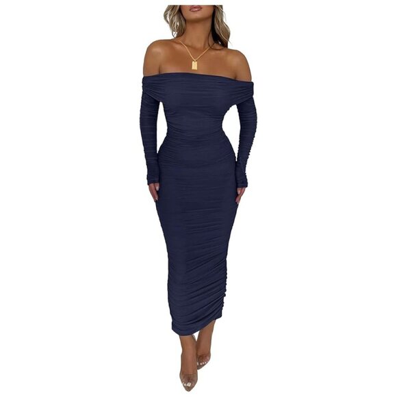 **PRETTYGARDEN** Women's Fall Off The Shoulder Maxi Dress NWT Large - Picture 2 of 4